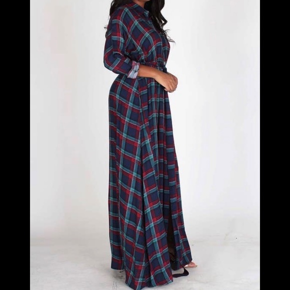 Plaid Maxi Dress, loose fit, with belt/pockets - Picture 3 of 5